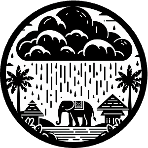 plays rainforest sounds, Indian elephant below rain cloud